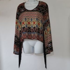 Retro-Western Tassel-Sleeved Top